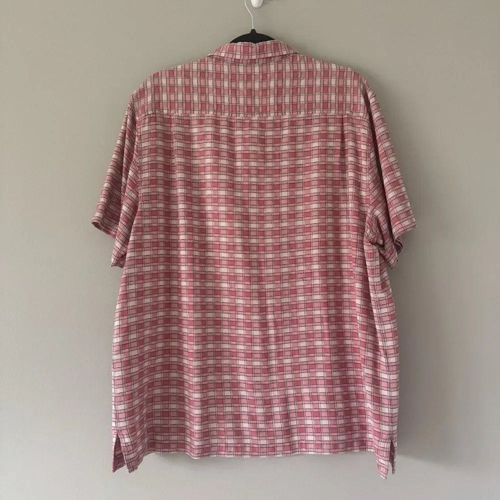 Tommy‎ Bahama XLarge Pink White Plaid 100% Silk Short Sleeve Button Up Shirt - Picture 2 of 5